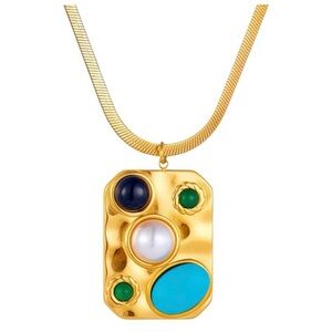 18k Gold Plated Multi Colored Stone Pendant snake Necklace